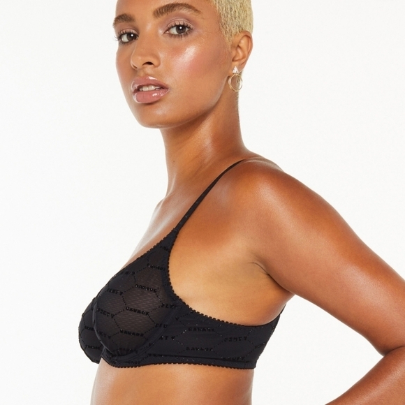 NWT Savage X Fenty By Rihanna logo mesh unlined bra and mesh thong in black - Picture 2 of 7